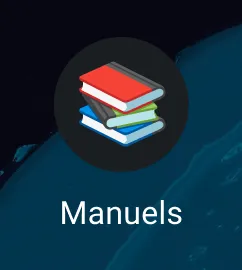 Image d'un écran d'accueil Android montrant l'icône Manuels